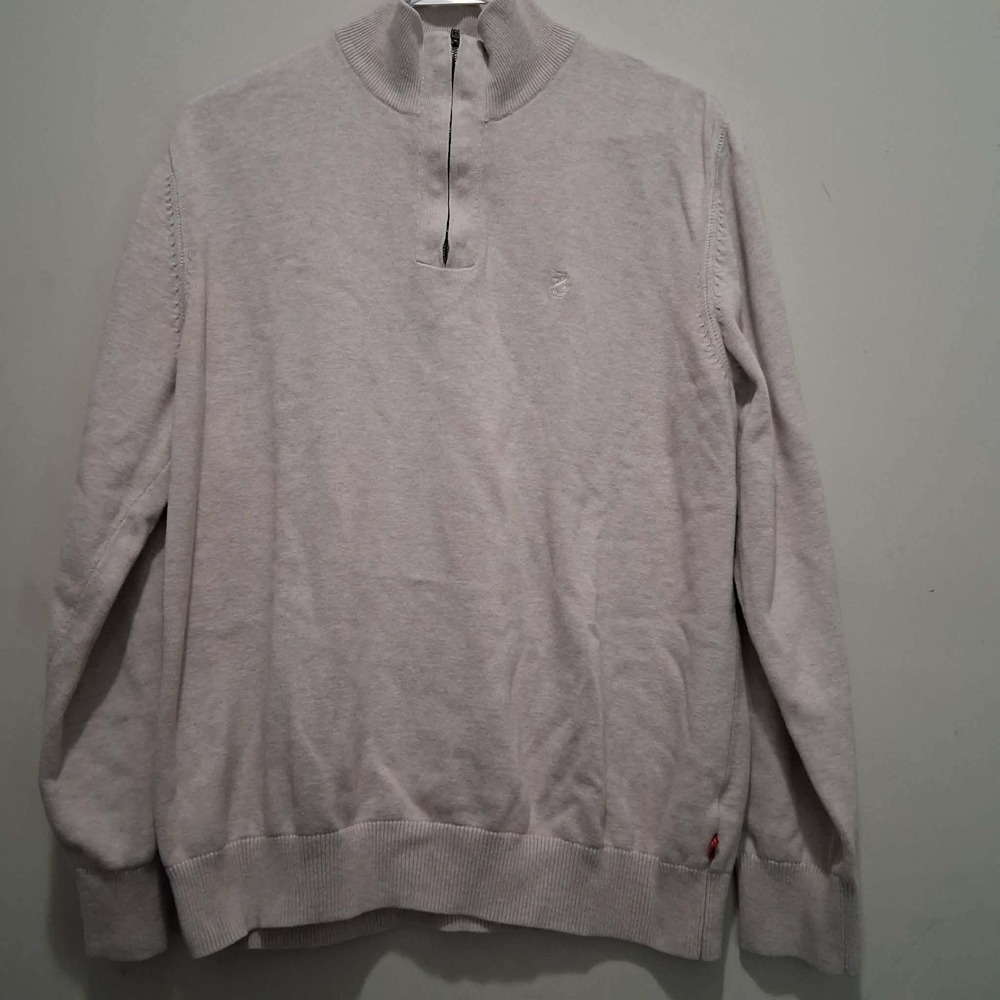 IZOD Mens Quarter Zip Pullover Sweater Beige Oatmeal Cotton‎ Knit Large L